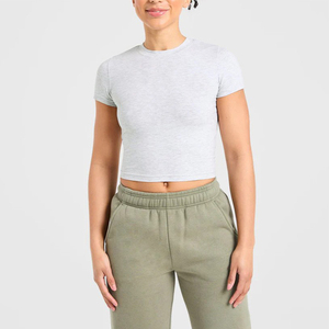 High Quality Wholesale Women's Short Sleeve O-Neck Solid Jersey Casual T-Shirt Slim Fit Breathable <b>Lightweight</b> Quick Dry Wear - Product Image 1