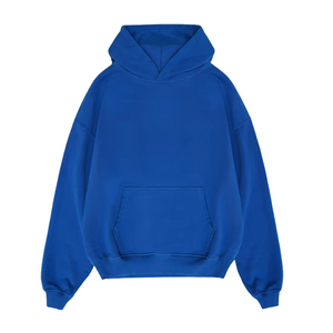 Sudadera con Capucha Unisex Oversize de Hombros Caídos, Azul Sólido, Algodón French Terry, Casual, Transpirable, con Diseño de Bolsillo Bordado - Product Image 1