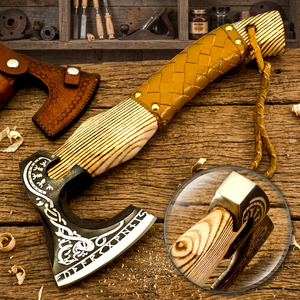 Custom Forged Carbon Steel Viking Style <b>Axe</b> Bearded <b>Axe</b> Ash <b>Wood</b> Tomahawk Premium Leather Sheath Best Gift Premium Hammer <b>Axe</b> - Product Image 1