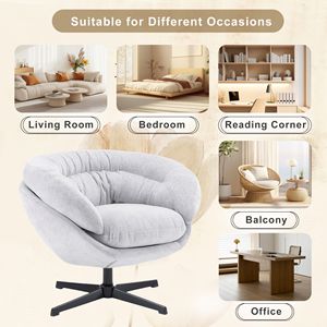 Poltrona da Ufficio COMFY in Metallo Nero, Rivestita in Ciniglia, Girevole a 360 Gradi, con Cuscino Rimovibile per Soggiorno - Product Image 5