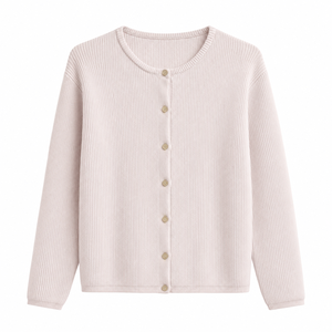 Cárdigan de cuello redondo de punto acanalado fino y elástico para mujer | |   Fabricante OEM ODM Bangladesh - Product Image 4
