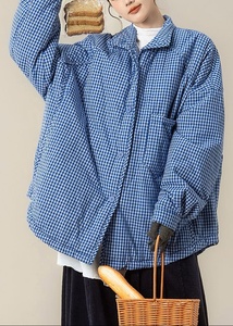 Women's <b>Blue</b> Solid Finished Breathable <b>Canvas</b> Puffer Long Sleeve Utility Jacket Patch Pockets Stand Collar Full Sleeve Autumn - Product Image 4
