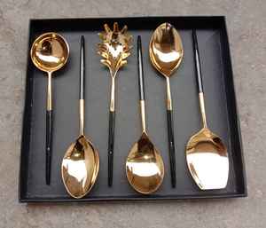 Ensemble de couverts indiens en acier inoxydable et cuivre, fourchette, cuillère, couteau à beurre, service de table élégant, idéal pour offrir - Product Image 4