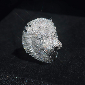 Anillo de Cabeza de León con Incrustaciones de Diamantes Moissanite, Plata 925, Estilo Hip Hop, Joyería de Lujo - Product Image 1