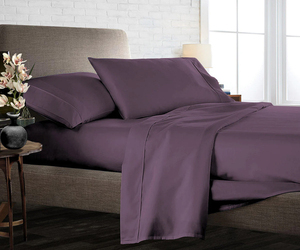 Designer 400 Thread Count Queen Size Bed <b>Sheet</b> <b>Set</b> 4PCS Plum Cotton Bedding Soft Smooth Finish Custom Size India Exporter - Product Image 1