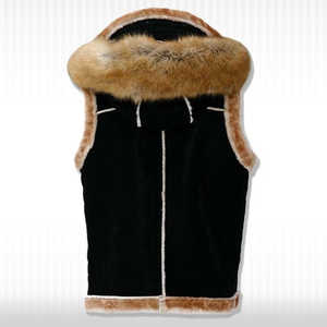 Gilet en daim noir pour homme, veste sans manches à capuche en cuir de mouton - Product Image 2