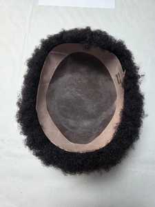 Toupee con Frente de Encaje, Cabello Humano 100% Remy, Estilo Rizado Afro, Parte Central, Nudos Invisibles, Textura de 6mm, Prótesis Capilar Afro - Product Image 6