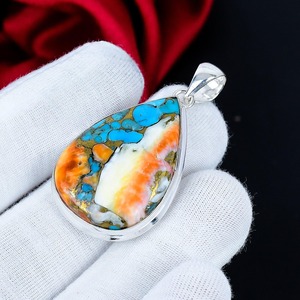 Colgante de Perla de Ostra Espinosa Naranja, Plata de Ley 925, Hecho a Mano, Joyería Bohemia, Regalo al por Mayor para Mujer - Product Image 6