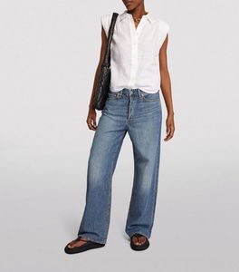 Jean taille haute ample pour femme, coupe décontractée, denim délavé vintage - Product Image 2