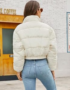 Women's Crew Neck Zipper <b>Cropped</b> <b>Puffer</b> Vest <b>Jacket</b> Coat Fashionable Short Length Vintage Decoration Bamboo Fiber Breathable - Product Image 3
