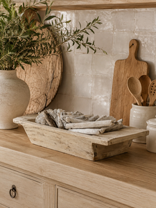 Plateau vintage en bois Khaliya, polyvalent, pour serviettes de salle de bain, fruits secs, bougies, verres, présentoir à fleurs, style ferme, maison, hôtel - Product Image 3