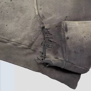 Custom Streetwear Embroidery Heavy Weight Sun Faded <b>Zip</b> up Acid Wash Sweatshirt Rhinestone Boxy <b>Cropped</b> Distress <b>Hoodies</b> for Men - Product Image 3