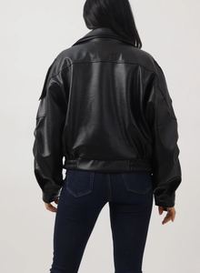 Chaqueta de cuero sintético negra oversize vintage para mujer al por mayor, estilo motero, abrigo de moda urbana, chaquetas de PU holgadas para mujer - Product Image 6