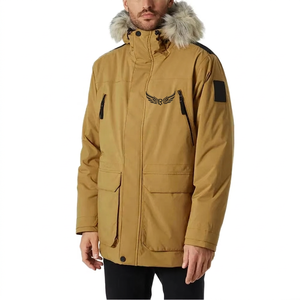Veste d'hiver pour homme avec capuche en fourrure, imperméable, décontractée, épaisse, fermeture éclair sur le devant, logo brodé, couleur unie, coupe classique - Product Image 1