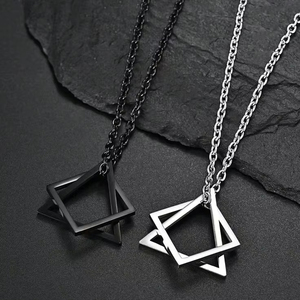 Vintage Femme Carré Triangle Clavicule Chaîne Cool En Acier Inoxydable Collier pour Discothèque Disco Fiançailles Pendentif pour Hommes - Product Image 1