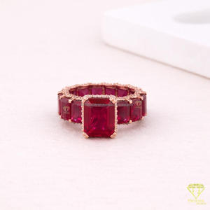 <b>Emerald</b> Cut Ruby Red Lab Grown Diamond Eternity <b>Ring</b> in 925 Sterling <b>Silver</b> Rose Gold Plated Fine Jewelry Gift - Product Image 1