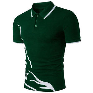 Men's Slim Fit Short Sleeve Polo <b>Shirt</b> With <b>Flame</b> Print Contrast Trim Casual Knitted Polyester T-<b>Shirt</b> Black White - Product Image 1