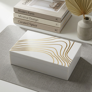 กล่องของขวัญเรซิ่น MDF ทำมือ พร้อมลายคลื่นพิมพ์สีทอง กล่องเก็บเครื่องประดับสุดหรู - Product Image 1