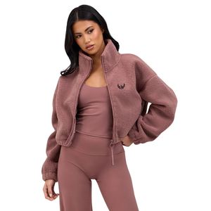 Chaqueta de Forro Polar Sherpa Suave para Mujer, Color Rosa Polvoriento, Corta, con Cierre Completo, Estilo Casual y Cómodo, para Usar en Invierno - Product Image 1