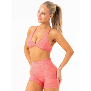 New Custom OEM Women Coral Marl V Scrunch Leggings & Bra Set 2 Piece Women Workout Set New Breathable Scrunch Butt Yoga Leggings - Product Image 2