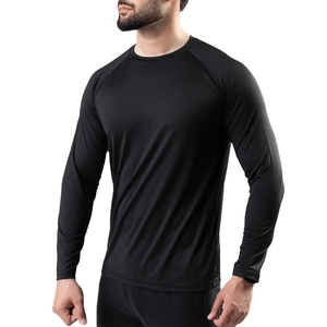 Camiseta de Manga Larga para Hombre, Negra, Cuello Redondo, Corte Regular, Secado Rápido, Color Sólido, Tejido de Punto, 100% Algodón, Logotipo Frontal - Product Image 3