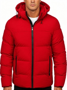 Chaqueta Acolchada Roja con Capucha para Hombre, Cierre Frontal con Cremallera, Resistente al Viento, Informal, para Invierno, Corte Regular, Color Sólido, Relleno de Poliéster - Product Image 2