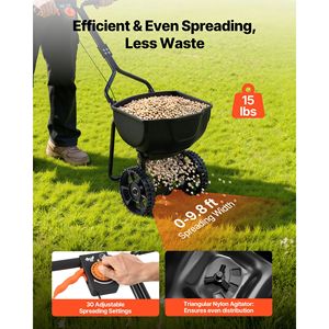 Spargitore a Spinta con Controllo del Flusso Regolabile, Capacità 15 libbre, Pneumatici All-Terrain da 10 pollici, Larghezza di Spargimento 9,8 piedi, Motore Integrato - Product Image 2