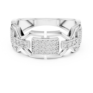 Bague de luxe pour homme en argent sterling avec moissanite, style hip-hop |   Design à maillons géométriques |   Sertissage micro-pavé |   Bague Statement Sertie de Pierres - Product Image 5