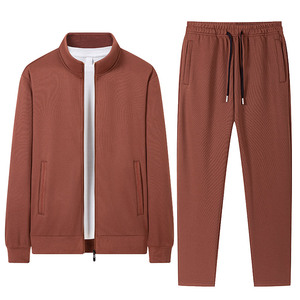 Survêtement noir pour homme, fermeture éclair intégrale, col montant, couleur unie, respirant, nylon/coton, léger 220g, coupe classique, automne - Product Image 3