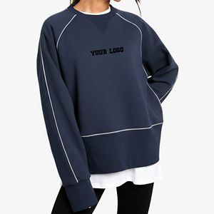 Sweat-shirt court à col rond pour femme en molleton 100% coton, coupe épaules tombantes, personnalisable avec logo imprimé, prix de gros abordable - Product Image 4