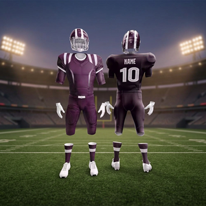 Custom-Sublimated American Football Uniform Maroon and <b>White</b> Colorway Complete with a Matching Helmet Jersey and <b>Socks</b> - Product Image 6