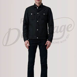 เสื้อแจ็คเก็ตผ้าฝ้ายสีดำสำหรับผู้ชาย ทรงสลิมฟิต ติดกระดุม น้ำหนักเบา สไตล์ลำลอง เสื้อคลุมแฟชั่นแนวสตรีทแวร์ - Product Image 5