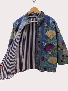 Bohemian Velvet Suzani Jacket Embroidered Jacket Oversize Winter Jacket Uzbek <b>Duster</b> Style Handmade Jacket Gift for Her - Product Image 2