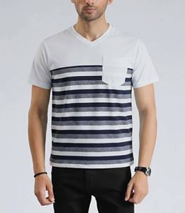 เสื้อยืดผู้ชายดีไซน์ใหม่ เสื้อยืดผู้ชายปากีสถาน เสื้อยืดคอวีลายทางแบบกำหนดเอง มีกระเป๋าเสื้อ ทรงพอดีตัว ผ้าฝ้ายนุ่ม สไตล์โมเดิร์นทันสมัย - Product Image 3