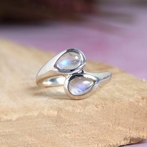 Natural Rainbow Moonstone Pear Shape Two Stone Hug <b>Ring</b> 925 Sterling Silver Handmade Fine Jewelry for Women Wholesale Manufactur - Product Image 6