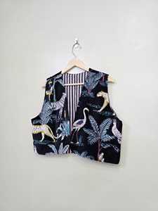 Velvet Floral Print Quilted Winter Vest <b>Coat</b> Sleeveless Statement Outerwear Short Jacket for Women - Product Image 4