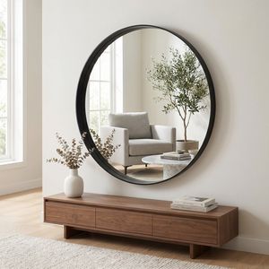 30 Inch <b>Round</b> <b>Black</b> Bathroom Vanity <b>Mirror</b> with Deep <b>Frame</b> - Product Image 3