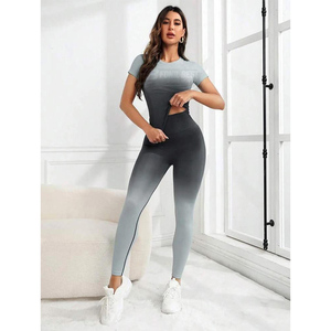 Nouvel Arrivage Ensemble 2 Pièces Femme Uni Très Élastique Respirant Écologique Sans Couture Sans Manches pour Gym Fitness Legging Effet Fesses de Pêche et Yoga - Product Image 6