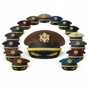 Custom Black Color Embroidered Brim Peak Cap with Gold Trim Adjustable Formal Uniform Style Headwear Outdoor <b>Hat</b> for <b>Men</b> - Product Image 1