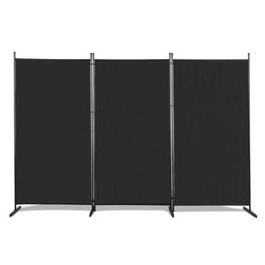 Paravento Pieghevole Nero da 6 Piedi, Tessuto in Poliestere 160g con Piedini in Plastica e Telaio in Acciaio al Carbonio - Product Image 1