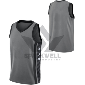 เสื้อบาสเก็ตบอลตาข่ายสีเทาสำหรับผู้ใหญ่ Sparkwell แบบไม่มีแขน คอวี ระบายเหงื่อ แห้งเร็ว พิมพ์ลายโลโก้ด้านหลัง ทรงปกติ - Product Image 3