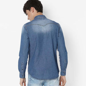 Chemises en denim tricotées à manches longues de qualité supérieure pour hommes, chemise décontractée pour hommes, produits les plus vendus, logo personnalisé, respirant - Product Image 3