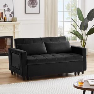 Modern Black Velvet Recliner Sofa with Pullout Bed Converts to Sofa Bed Side Coffee Table Adjustable <b>Backrest</b> 2 Lumbar Pillows - Product Image 2