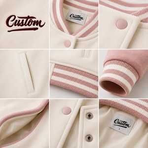 Blouson universitaire personnalisé pour homme avec logo brodé sur manches roses, col rabattable, coupe décontractée, coupe régulière, coupe-vent et respirant pour l'hiver - Product Image 4