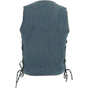 Gilet de motard en denim bleu pour homme 2025 Leather DM1989 avec 10 poches et lacets latéraux - Product Image 1