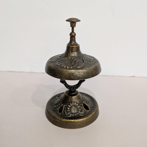Antique Finish <b>Brass</b> Service <b>Bell</b> Decorative Floral Table <b>Bell</b> Vintage Hotel Reception Call <b>Bell</b> Restaurant Counter Desk Decor - Product Image 1
