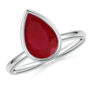 Anillo de Compromiso Solitario con Rubí en Forma de Pera, Engastado en Oro Sólido de 14K, Hecho a Mano, Joyería Fina Personalizada para Boda - Product Image 1