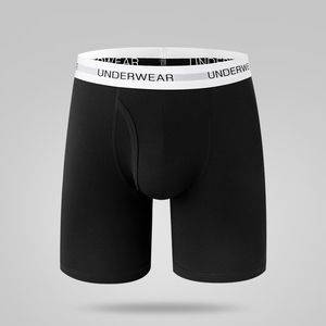Calzoncillos bóxer de corte medio para hombre, color negro liso, de algodón tejido, transpirables. - Product Image 1