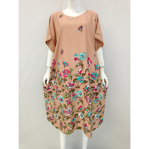 Women Floral Print Cotton Loungewear Dress Knee Length Short Sleeve Round Neck Casual Loose Fit Spring Wear - Product Image 6