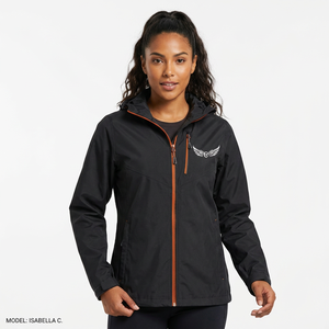 <b>Men's</b> <b>Black</b> Waterproof Hooded <b>Windbreaker</b> Jacket With Orange Zipper And Wing Logo Front Print Sporty Style For Winter Outdoor - Product Image 5